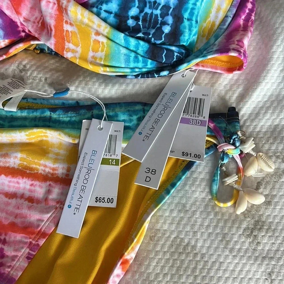 Bleu Rod Beattie Rainbow Tye Dye D-Cup Swim Top 38D Bottom Size 14 - Picture 9 of 9